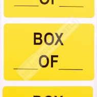 Picture of 18 rolls  (1,000 labels per roll) Pre-Printed  Box __ of __, Yellow, 2" x 1.25" 